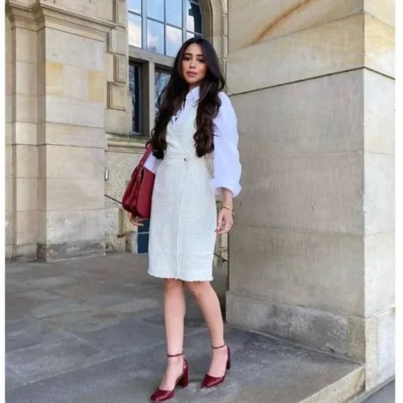 H&M Cream Boucle Wool Blend Wrap Dress Plus Size 2X - Picture 6 of 8